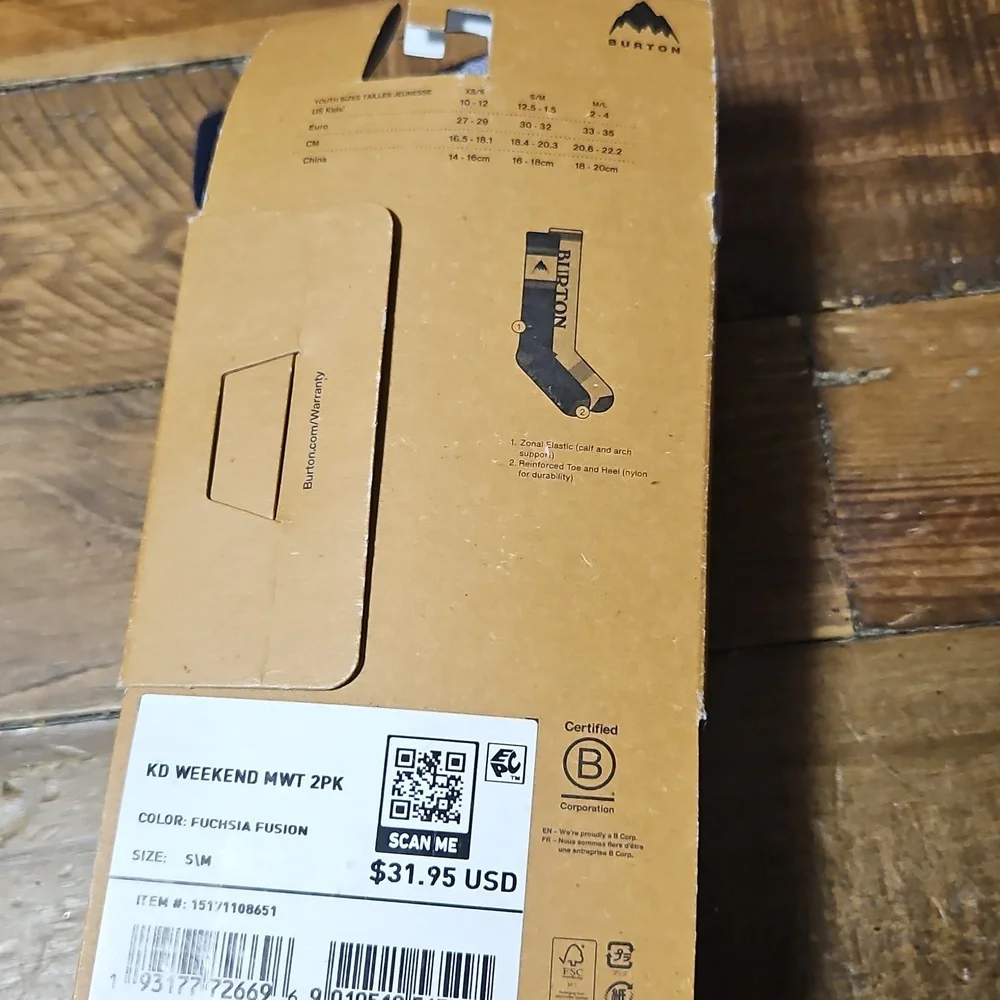 Burton Youth Weekend Midweight Socks: 2 Pack: PINK/PURPLE: NEW IN PACK: SIZE S/M